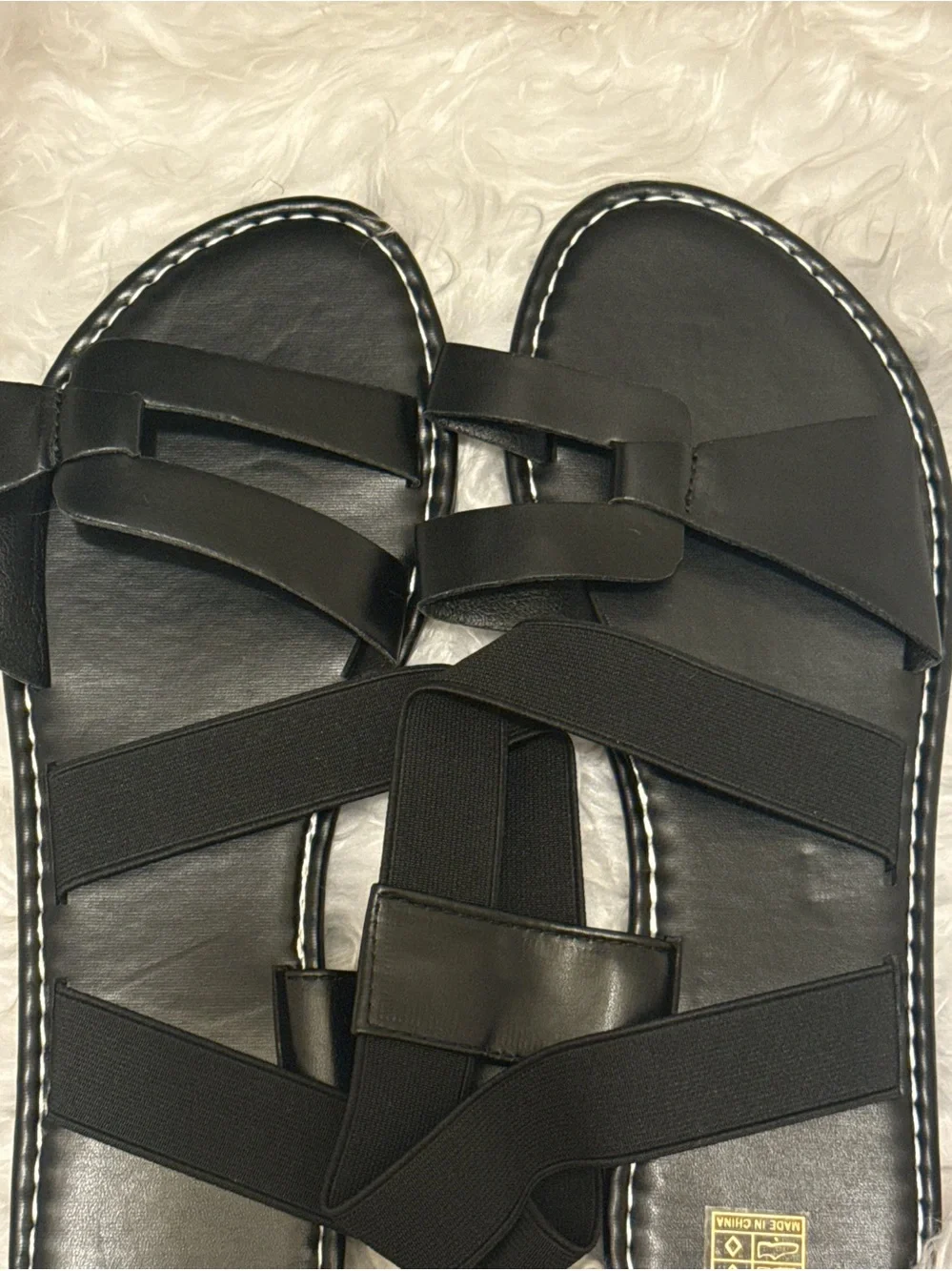 Men's Black Strappy Slide Sandals